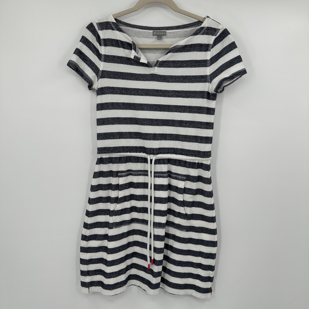 T by Talbots XS Striped Knit Dress Short‎ Sleeve Casual Drawstring Pockets